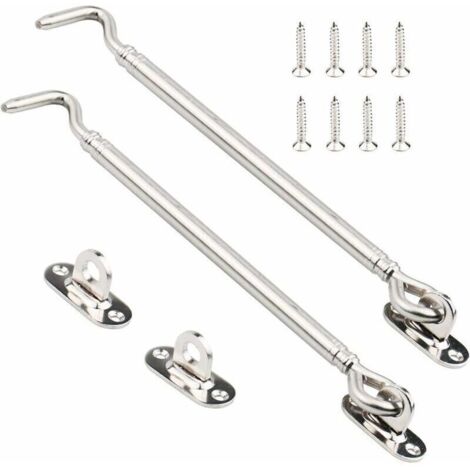 Crochet de Cabine en Acier Inoxydable, Abri de Verrouillage de Verrou de Portail Robuste, Loquet de Porte Pivotante, Appareillage de Fenêtre Support Silencieux avec Vis, 205 mm, Paquet de 2 (1/4)