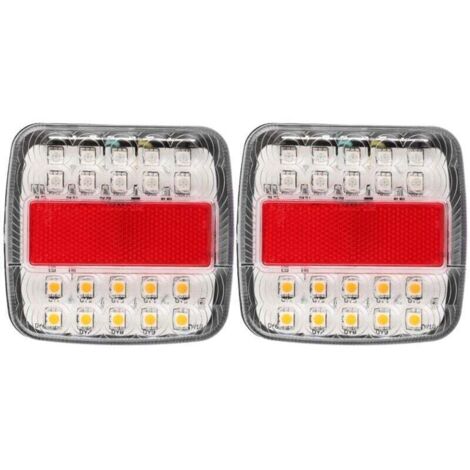 2 pièces 12V/24V 20LED feux arrière Double couleurs pour camion remorque (couvercle de lampe blanc)