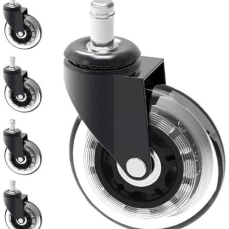 5PCS Roulette Chaise Bureau 11x22mm - Roulettes Silencieuses, Capacité 300 kg - Pour Fauteuils de Bureau Standard - 360° Glisse Fluide, Installation Facile, Roues Noires