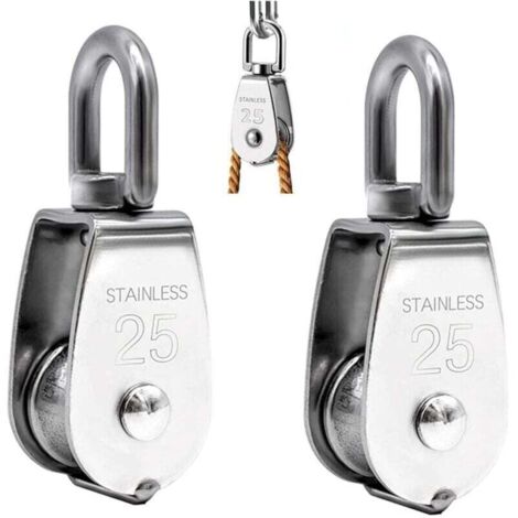 Lot de 2 Poulie de Levage, Poulie Simple en Acier Inoxydable 304 Poulie Simple M25 Charge 150kg