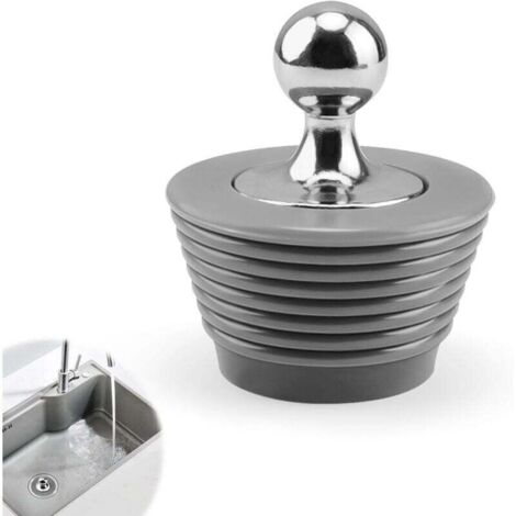 Bonde Baignoire, Conique Matériau en Silicone Bouchon Baignoire, Bouchon Silicone avec Poignée en Alliage de Zinc, Convient pour Baignoire, Évier de Cuisine (Gris)