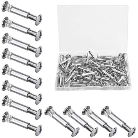 60 PCS M4 Vis Assemblage Meuble Vis de Connexion avec Boulon Vis de Raccordement en Fer Nickelé Vis de Connecteur de Meuble pour Bois de 31 à 40 mm d'Épaisseur, Armoire, Porte, Lit(Argent)