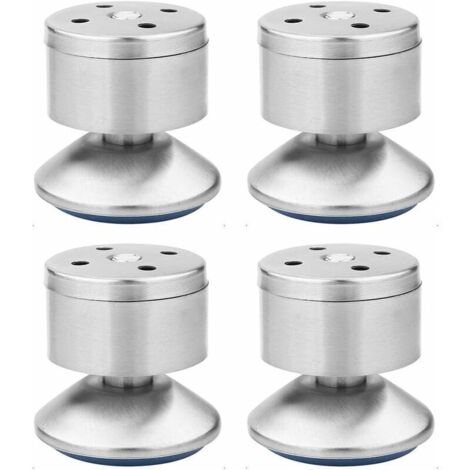 Pieds Nivellement Réglables Acier Inoxydable Pieds Canapé Réglables Multifonction Métal Tapis en Caoutchouc, Facile à Installer, Convient Tables, Armoires, Canapés, Lits Etc—4 Pièces (Argent)