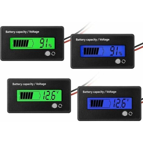 Lot de 4 jauges de batterie DC 12 V 24 V 36 V 48 V avec alarme, indicateur de tension de capacité de batterie, jauge de carburant de batterie au plomb et indicateur de batterie Li-Ion (vert et