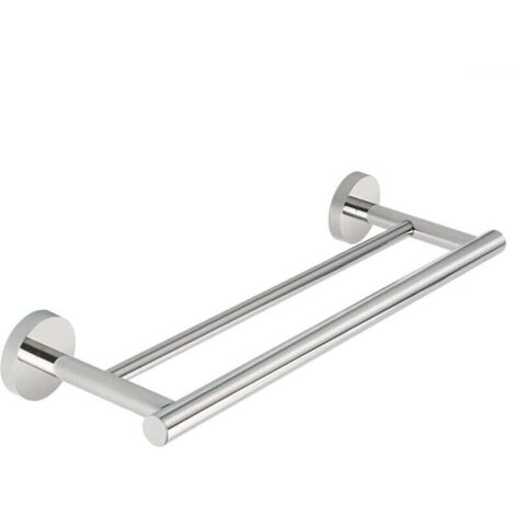 Porte-Serviettes de Salle de Bain Double Barres Anneau Porte Serviette Mural, Support Serviettes Chrome Poli en Acier Inoxydable SUS304 Fixé au Mur Longueur