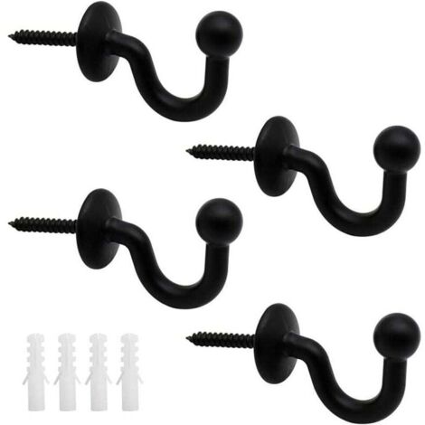 Lot de 4 Crochets Rideaux Embrasses de 61mm en Métal Noir Retenue de Rideaux Muraux Embrasse à Rideau U Design Multifonctionnels pour Rassembler Les Rideaux et Crocher Les Vêtements ou Sacs (1/3)