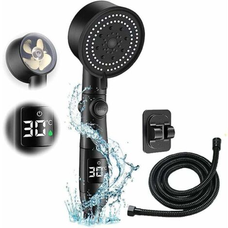Pomme De Douche économe En Eau, 5 Modes économique Pomme De Douche, Tuyau De 2 M Pour Pommeau De Douche Avec Garniture D'arrêt D'eau, Pommeau De Douche Haute Pression (Noir)