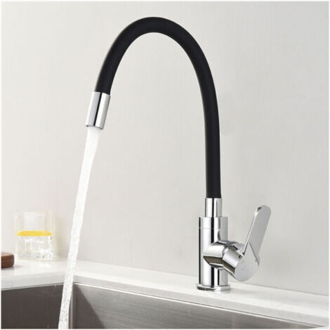 Robinet Cuisine Mémoire de Forme Mitigeur d'évier Courbe en Silicone Noir Robinetterie Chromé Mitigeur Cuisine Flexion Arbitraire Pivotant 360° (1/4)