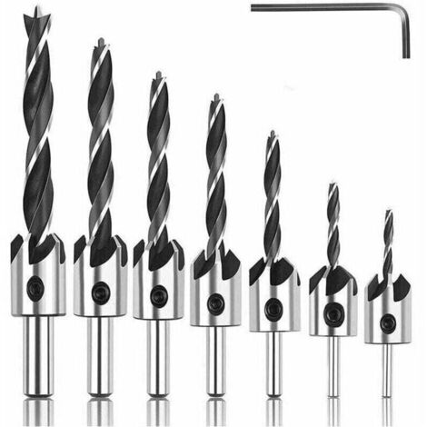 Jeu de 8 forets à bois, foret à fraiser en acier HSS, foret à bois haute vitesse avec clé hexagonale, outil de chanfreinage pour élargisseur de trou 3 4 5 6 7 8 10 mm