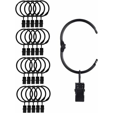 20 Pièces Anneaux à Pince à Rideau en métal Ouvrants, Ouverture et Fermeture faciles, diamètre intérieur 38 mm, pour Rideaux Lourds et Rideaux légers (Noir) -