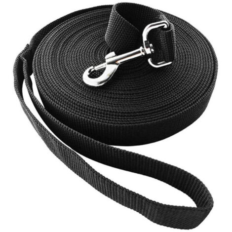 Laisse longue de dressage 10m noire en nylon résistant - Idéale pour promenade, jogging ou éducation canine - Utilisation mains libres adaptée à tous chiens - (1/3)