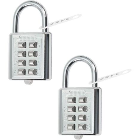Lot de 2 cadenas à combinaison de 35 x 65 mm 8 chiffres pour salle de sport, école et personnel Casier extérieur, clôture et rangement Argenté