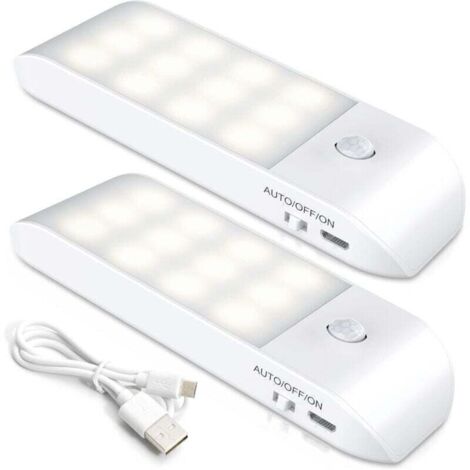 Veilleuse LED Rechargeable,[2 Pièces] Automatique Lampe Led Détecteur De Mouvement, Lumière Murale Magnetique Portable, pour Placard Chambre Couloir Armoire Escalier [12 LED] Lumière blanche(600