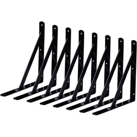 8 Packs Support Etagere Murale Industrielle,150 X 95mm Equerre Fixation Metal,Équerre Étagère Triangle, Equerre Charge Lourde De 90 Degrés En Métal, Pour Garage,Cuisine,Chambre(Noir)