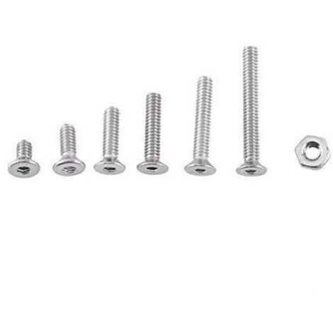 M2 Kit de 250pcs Assortiment Vis Boulon Douille Hexagonale Tête Fraisée Plate/Bombée/Cylindrique Six Pans Creux en Acier Inoxydable A2 avec Ecrous, M2 x 4/6/8/10/12/16mm (Tête Plate)
