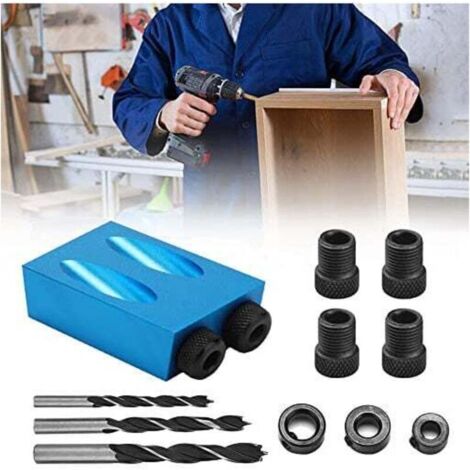 14PCS Gabarit de Trou de Poche, 15° Guide de Menuiserie Positionneur de Trou Oblique, Localisateur de Trou Oblique d'Alliage d'Aluminium avec Adaptateur pour Trou de 6/8/ 10mm,