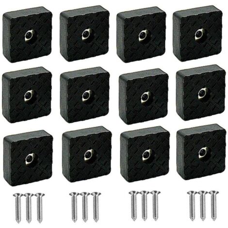 Lot de 16 patins de protection en silicone noir pour pieds de meubles, tampons élastiques en caoutchouc antidérapants pour pieds de meubles et chaises avec vis (30 x 30 x 10 mm) (1/4)