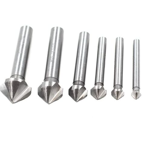 6 tlg 90° 3 Flute HSS Kegelsenkersatz Anfassen Versenkbohrer 1/4" 6-Kanntschaft Senker (1/4)