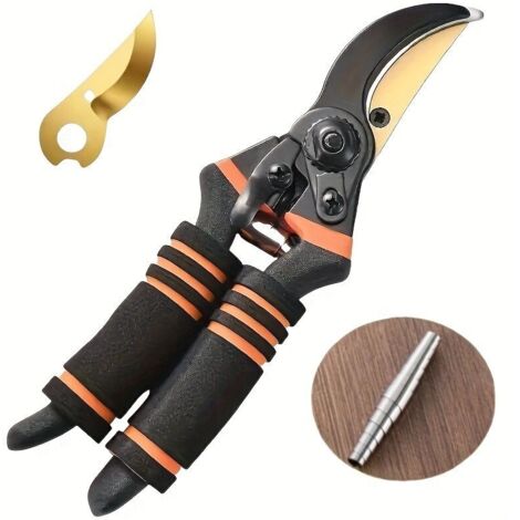 3pcs Set, Professionnel Alliage de Titane Jardinage Cisailles de Taille 21.59 cm avec Ressort en Acier Inoxydable 304, Lame en Titane Aiguisée Dorée - Ciseaux de Jardinage en Acier