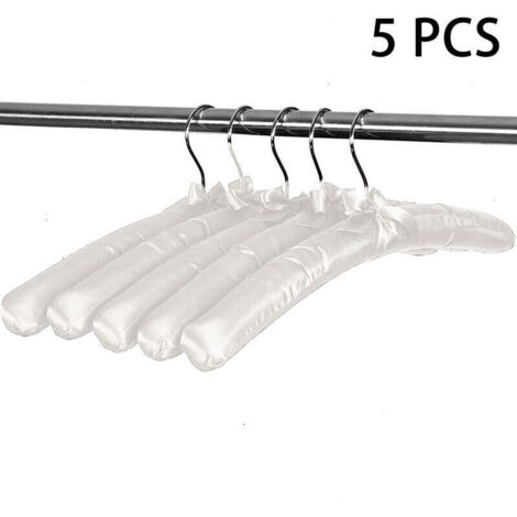 Lot de 5 cintres rembourrés en satin, cintres de chandail robe de mariée de mariée cintres en soie tissu doux sans bosses pour robes de chemisier manteau, blanc (1/4)