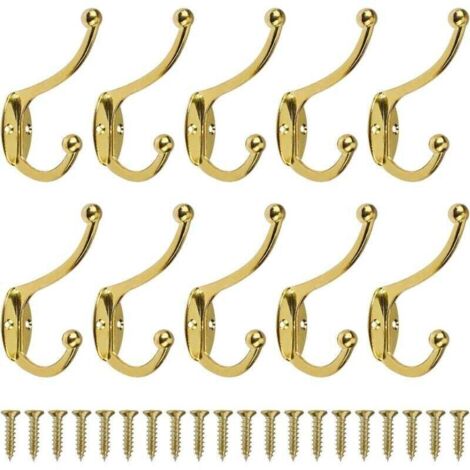 Rétro Crochet Patère Porte Manteau Mural Vintage Crochet de Porte Métal pour Salle de Bain Cuisine Chambre Entrée 10 Pièces Or
