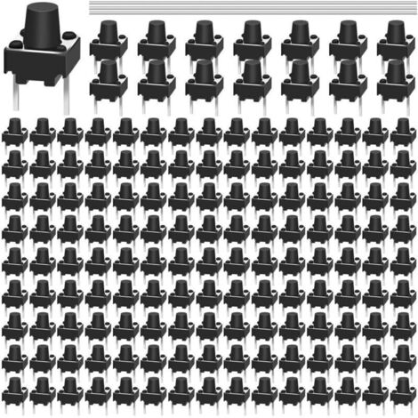 Lot de 150 mini-interrupteurs tactiles à bouton-poussoir momentané à 2 broches, 6 x 6 x 7 mm, kit combiné marche/arrêt avec fil à souder pour panneau, circuit imprimé, appareil photo