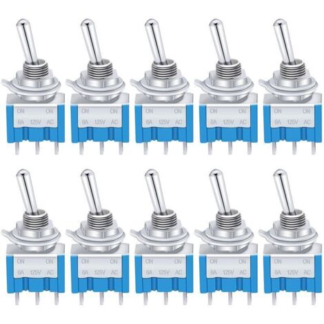 10 Pièces Bleu Mini Interrupteur à Levier ON/OFF 3 bornes 2 Position SPDT Métal interrupteur à bascule AC 125V 6A pour la re Camion Bateau MTS-102