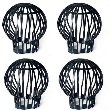 Lot de 4 bouchons de protection de gouttière en plastique pour tuyau de descente - Anti-blocage des feuilles, mousse, boue, boue, boules et autres débris - Noir
