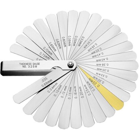 Jauges d’épaisseur de précision Jeu de Cale Soupape 32 Lames en de marquage métrique/impérial pour la Mesurer de l'espace libre Largeur/Épaisseur Tailles L'écart Largeur 0,04-0,88 mm