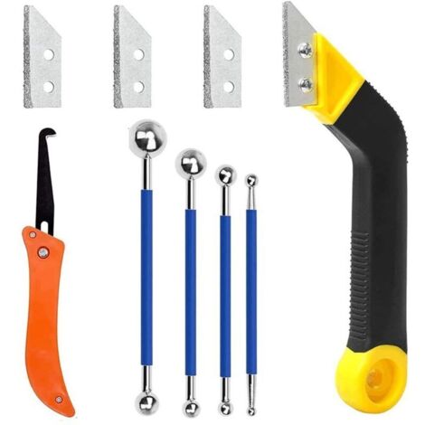 Lot de 9 Grattoir Joints Carrelage Outil de Retrait de Calfeutrage Grattoir Brosse de Nettoyage de Joint de Carrelage en Carbure cémenté pour le Nettoyage de Carrelage