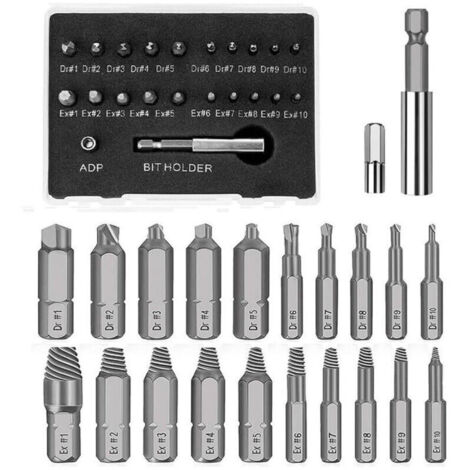 Kit d'Extracteurs de Vis Cassée,22 Pièces HSS, avec Porte-embout Magnétique et Adaptateur de Douille,Pour Extraire Vis Endommagées, Décapées ou Boulons,