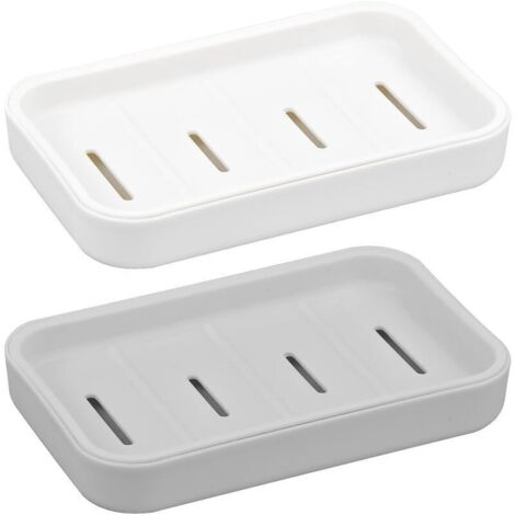 Porte-savon 2 pièces, porte-savon avec bac de vidange amovible, porte-savon avec drain, porte-savon de douche en plastique, porte-savon portable pour salle de bain, douche, cuisine (gris + blanc)