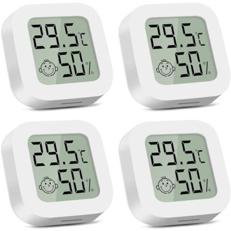 Thermomètre hygromètre interieur, 4 Pièces Mini Thermometre Digital, Moniteur de Température pour Chambre de Bébé, Bureau, Salon, Serre, Rangement, Sous-sol, Cave à Vin (Blanc) (1/4)