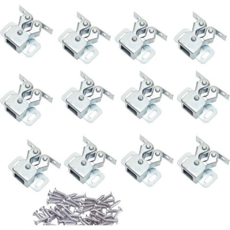 Lot de 12 Loqueteau d'Armoire à Double Rouleaux Fermetures Loquets pour Portes Placards Tiroirs Armoire - Zingué