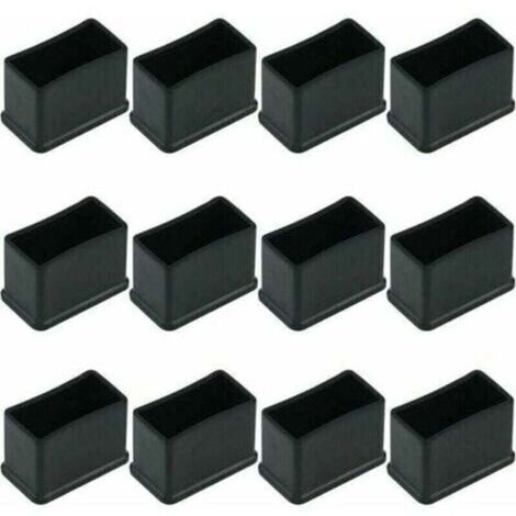 Lot de 12 Embouts de Protection Rectangulaires en Feutre de Caoutchouc pour Pieds de Table ou de Chaise - Noir, 15 x 30 mm.