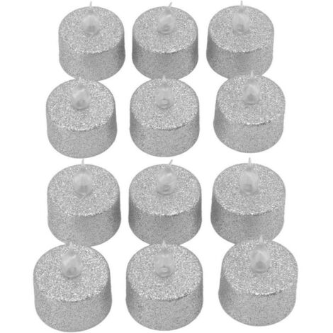Bougie LED sans flamme à piles décorative bougie chauffe-plat électronique pour mariage de Nol 12 pièces argent (1/4)