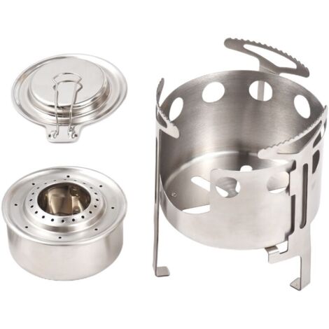 Réchaud à alcool 2 en 1 130 ml, brûleur portable en acier inoxydable avec couvercle anti-incendie et support coupe-vent pour camping en plein air