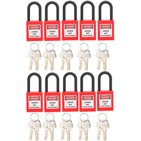 Verrou de Consignation, Cadenas de Sécurité en Nylon 38 Mm pour Site Industriel, Ensemble de Cadenas de Sécurité avec 2 Clés par Serrure, 10 Ensembles(Rouge) (1/4)
