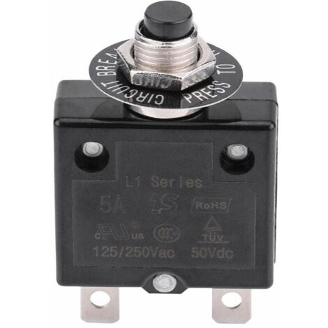 Disjoncteur 5A Interrupteur thermique de réinitialisation en option, 125-250V AC 50V DC Disjoncteur à bouton-poussoir de protection contre les surcharges de courant