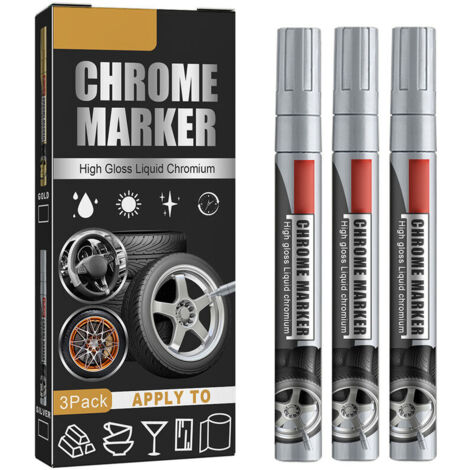Stylo anti-rayures pour réparation automobile, 3 pièces, stylo de peinture, marqueur de chrome liquide à haute brillance, stylo marqueur chromé (1/4)
