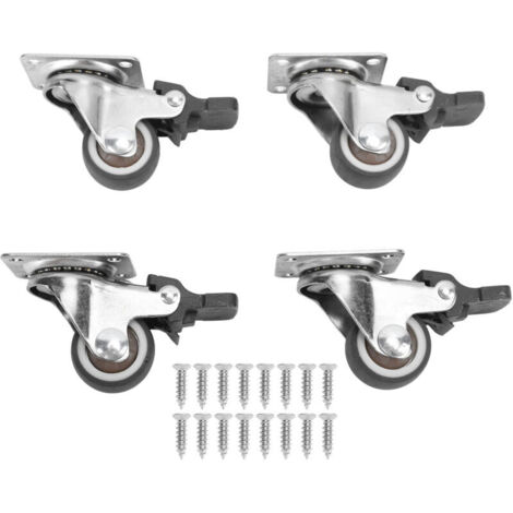 Lot de 4 petites roulettes pivotantes en acier et caoutchouc de 2,5 cm de diamètre, avec frein et 16 vis, pour meubles