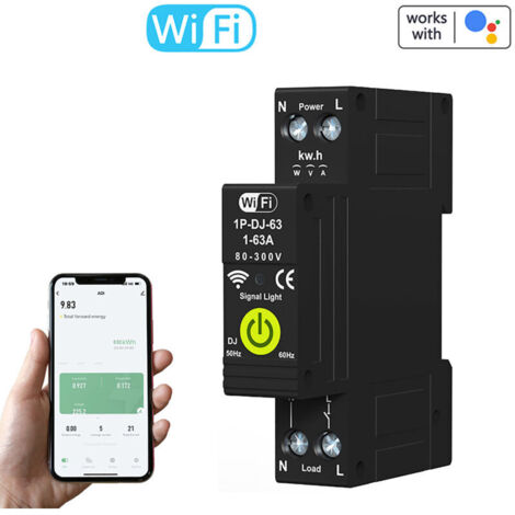 ‌Disjoncteur Intelligent WiFi Tuya avec Compteur‌ - Minuterie, Comptage Énergie Photovoltaïque Bidirectionnel, Réenclenchement Automatique, Compatible Alexa - Fonction Prépayé