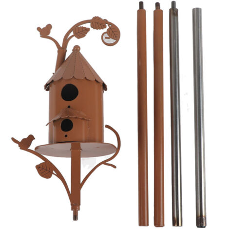 Nichoir à oiseaux en métal avec poteaux d'art, piquets de chalet, colibri en détresse, décor de jardin