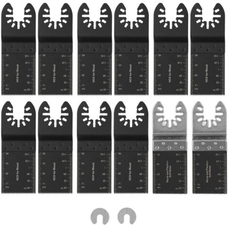 Jeu de 14 lames de scie oscillantes, 34 mm, acier à haute teneur en carbone, ensemble d'outils polyvalents pour le bois et le plastique