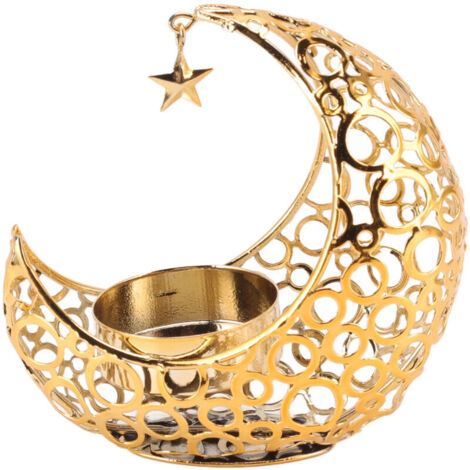Chandelier romantique en forme de lune, chandelier ajouré en fer forgé, idéal pour les mariages, les décorations de Noël, les tables à manger, les tables basses, couleur or.