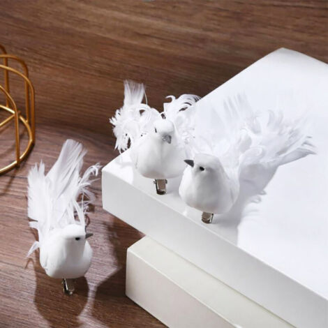12 Pièces Colombe de la Paix Artificielle, Ornements d'oiseaux en Mousse Vive avec Clips pour Décorations D'ornement D'oiseau d'arbre de Noël (White) (1/4)