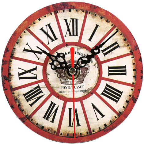 Horloge murale ronde en MDF Antique, Style artistique et créatif européen, décoration pour la maison et le bureau, 1 pièce, 7 (1/4)