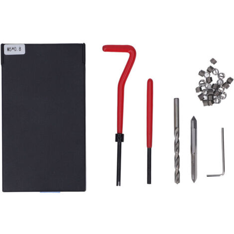 Kit de réparation de filetage M5x0.8, outil d'installation de filetage métallique pour perceuse rouge 30 pièces (1/4)