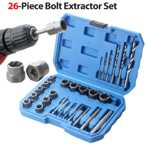 Kit de 26 extracteurs de boulons, extracteurs de vis à spirale et forets inclus, douilles d'extraction pour retirer les boulons, écrous et vis endommagés, rouillés ou arrondis