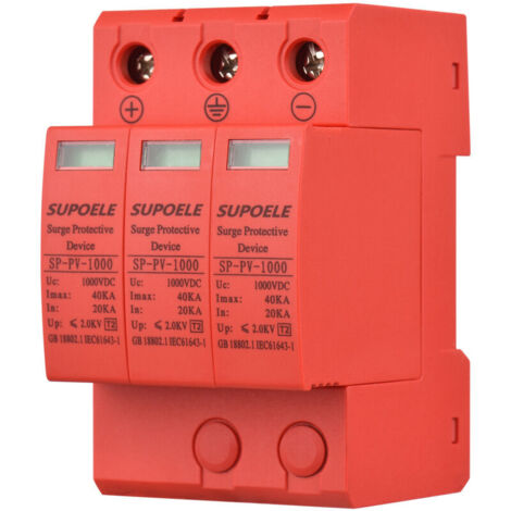 Parafoudre DC 1000V 3P 40KA - Protecteur Photovoltaïque PV Anti-Foudre, Installation Rail DIN - pour Systèmes Solaires